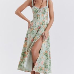 Sabrina Light Jade Print Bustier Sundress - Image 8
