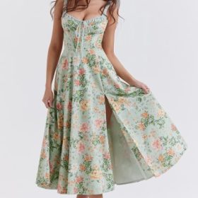 Sabrina Light Jade Print Bustier Sundress - Image 9