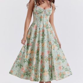 Sabrina Light Jade Print Bustier Sundress - Image 10