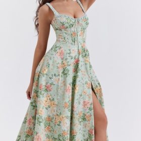 Sabrina Light Jade Print Bustier Sundress - Image 12