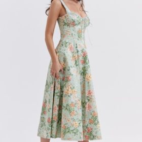 Sabrina Light Jade Print Bustier Sundress - Image 15
