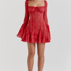 Analissa Scarlet Lace Corset Dress - Image 9