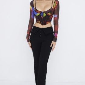 Ava Black Fold Front Trousers - Image 5