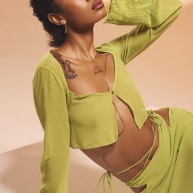 Tara Lime Green Georgette Cropped Top - Image 6