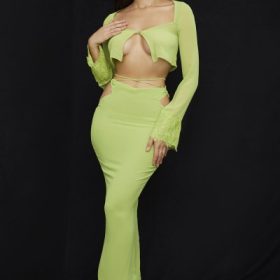Tara Lime Green Georgette Cropped Top - Image 7