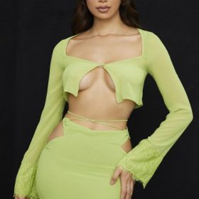 Tara Lime Green Georgette Cropped Top - Image 8
