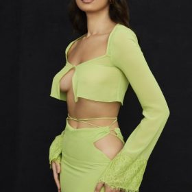 Tara Lime Green Georgette Cropped Top - Image 9