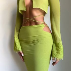 Tara Lime Green Georgette Cropped Top - Image 11