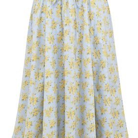 Cora Soft Blue Vintage Floral Print Cotton Midi Skirt - Image 2