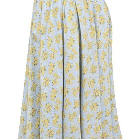 Cora Soft Blue Vintage Floral Print Cotton Midi Skirt - Image 3