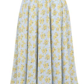 Cora Soft Blue Vintage Floral Print Cotton Midi Skirt - Image 4
