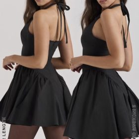 Valentia Black Halter Mini Dress