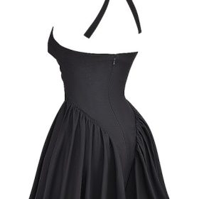 Valentia Black Halter Mini Dress - Image 3