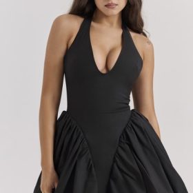 Valentia Black Halter Mini Dress - Image 10