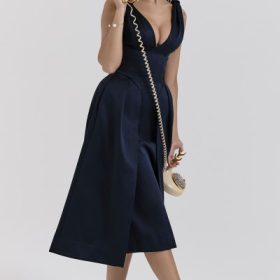Paloma Midnight Twist Strap Satin Midi Dress - Image 9