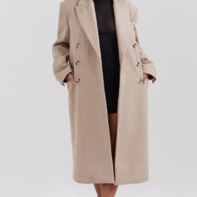 Carter Oatmeal Double Breasted Coat - Image 7