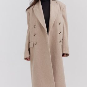 Carter Oatmeal Double Breasted Coat - Image 9