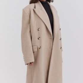 Carter Oatmeal Double Breasted Coat - Image 11