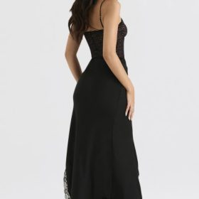 Ruby Black Satin Lace Trim Midi Skirt - Image 9