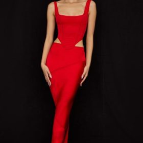 Colette Scarlet Satin Low Waist Midi Skirt - Image 7