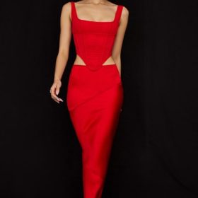 Colette Scarlet Satin Low Waist Midi Skirt - Image 8