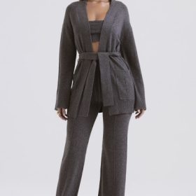 Alaia Charcoal Cashmere Blend Belted Cardigan - Image 6