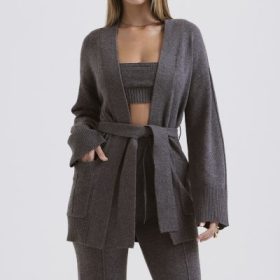 Alaia Charcoal Cashmere Blend Belted Cardigan - Image 7