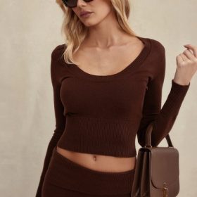Raquel Chocolate Cashmere Blend Scoop Neck Top - Image 5