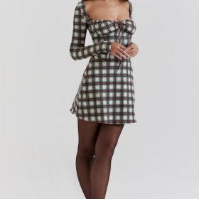 Malika Red Tartan Corset Mini Dress - Image 8