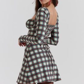 Malika Red Tartan Corset Mini Dress - Image 10