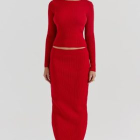 Lourdes Scarlet Cashmere Blend Maxi Skirt - Image 7