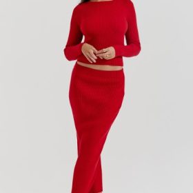 Lourdes Scarlet Cashmere Blend Maxi Skirt - Image 8