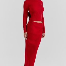 Lourdes Scarlet Cashmere Blend Maxi Skirt - Image 10