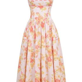 Vivien Peach Poppy Print Cotton Midi Sundress - Image 2