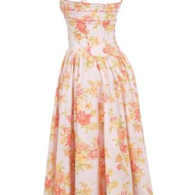 Vivien Peach Poppy Print Cotton Midi Sundress - Image 3