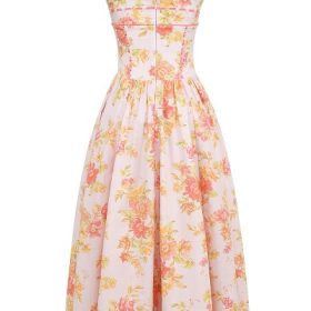 Vivien Peach Poppy Print Cotton Midi Sundress - Image 4
