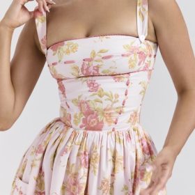 Vivien Peach Poppy Print Cotton Midi Sundress - Image 8