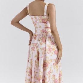 Vivien Peach Poppy Print Cotton Midi Sundress - Image 10