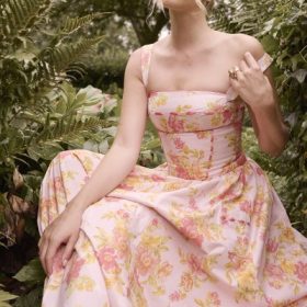Vivien Peach Poppy Print Cotton Midi Sundress - Image 12