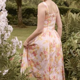 Vivien Peach Poppy Print Cotton Midi Sundress - Image 13