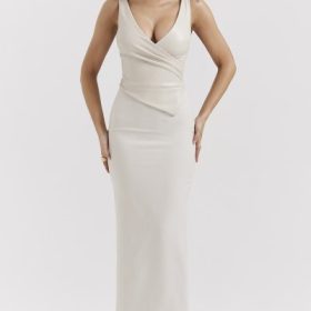 Laria Ecru Vegan Leather Maxi Dress - Image 9