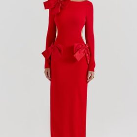 Lavele Red Bow Maxi Dress - Image 5