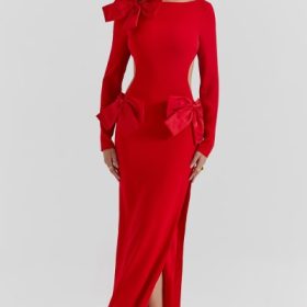 Lavele Red Bow Maxi Dress - Image 7