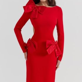 Lavele Red Bow Maxi Dress - Image 9