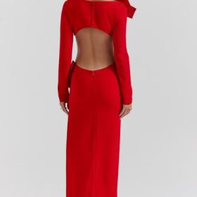 Lavele Red Bow Maxi Dress - Image 12