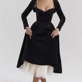 Mademoiselle Black Velvet Tulle Midi Dress + Bolero - Image 7