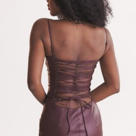 Jalena Mulberry Vegan Leather Lace Back Dress