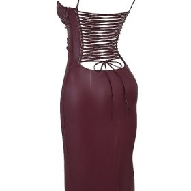Jalena Mulberry Vegan Leather Lace Back Dress - Image 3