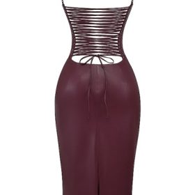 Jalena Mulberry Vegan Leather Lace Back Dress - Image 4
