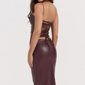 Jalena Mulberry Vegan Leather Lace Back Dress - Image 5